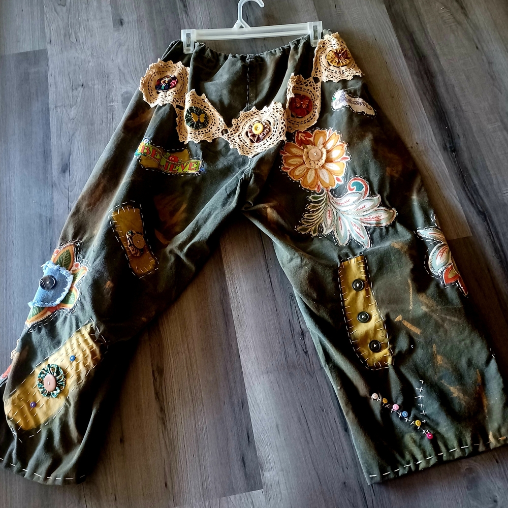 Upcycled Vintage Army Olive Drawstring Pants, Size M